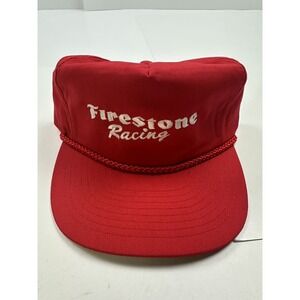 Vintage Firestone Racing Hat Cap Red Trucker Rope Brim Snapback